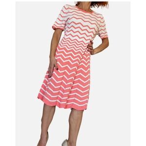 Trina‎ Turk Pointelle Yarn Knit Chevron Striped A Line Dress Short Sleeve Size S